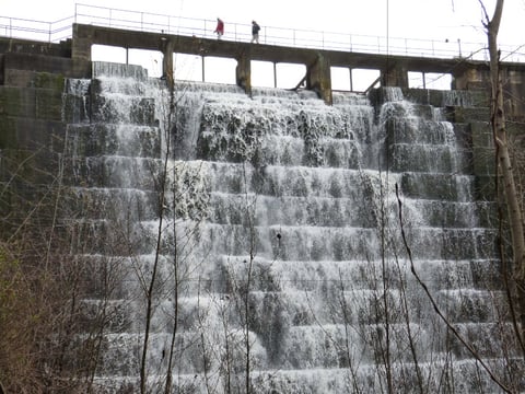 A view of the front of Searsville Dam in 2013.